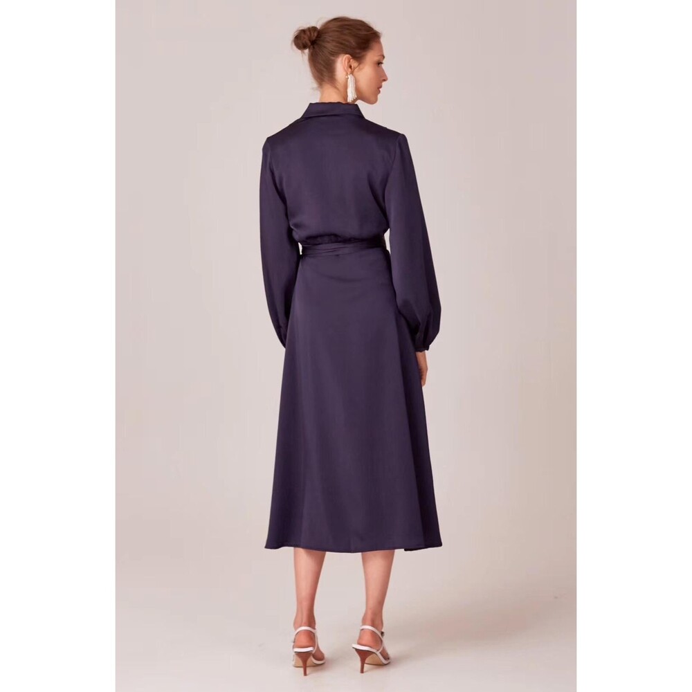 NWT C/MEO Collective Navy Satin Wrap Dress - Picture 3 of 4